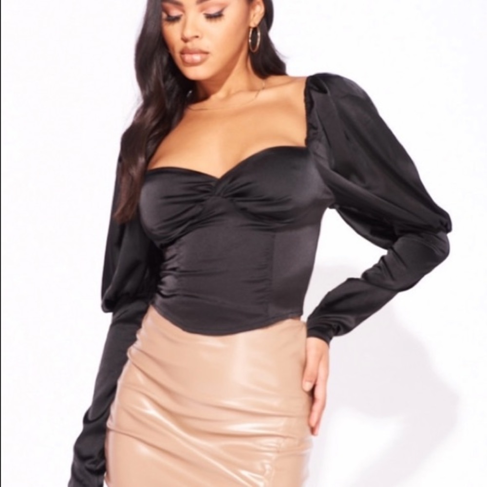 NWT❣️ BLACK SATIN PUFF SLEEVE CORSET TOP 😍 - Picture 12 of 16